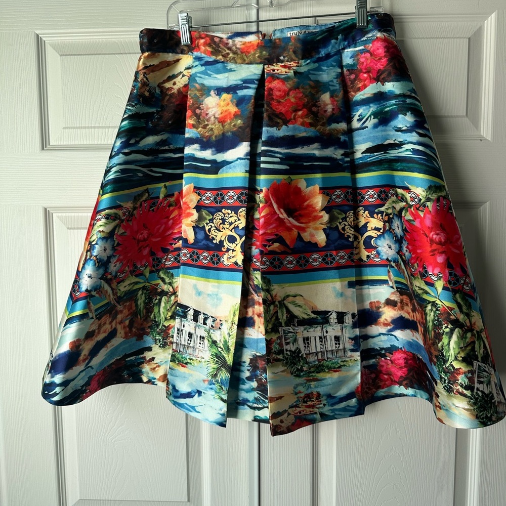 Tropical Print A-Line Skirt